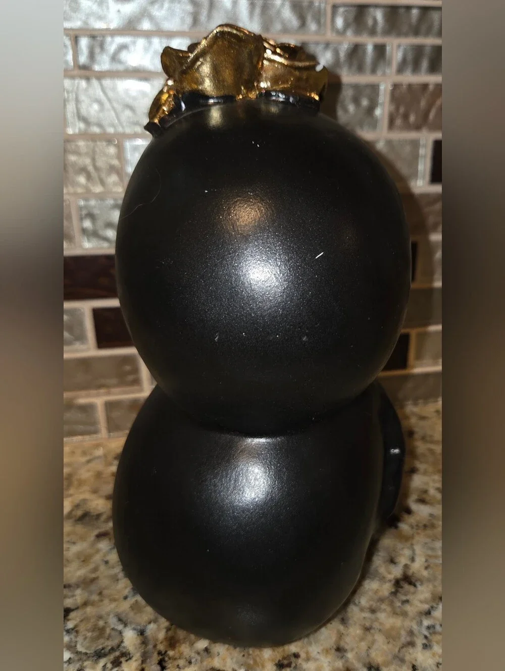 Black Resin Halloween Decorative Stacked Skull Accent with Gold Roses Decoration